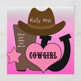 Lucky Hoefijzer Cowgirl Uitnodiging