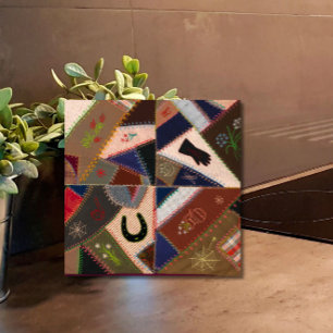Lucky Hoefijzer  Crazy Quilt Ceramic Tile Tegeltje