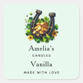 Lucky Hoefijzer en Gouden Munten Kaarsenhandel Vierkante Sticker (Voorkant)