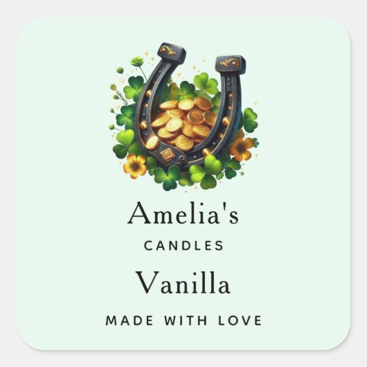 Lucky Hoefijzer en Gouden Munten Kaarsenhandel Vierkante Sticker (Voorkant)