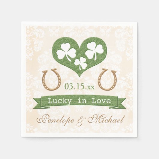 Lucky Hoefijzer en Shamrock Wedding Servet (Voorkant)