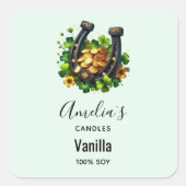 Lucky Hoefijzer & Gouden Munten - Candle Business Vierkante Sticker (Voorkant)