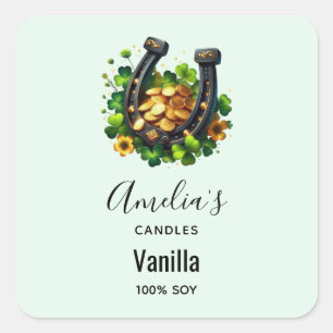 Lucky Hoefijzer & Gouden Munten - Candle Business Vierkante Sticker