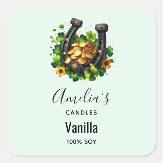 Lucky Hoefijzer & Gouden Munten - Candle Business Vierkante Sticker (Voorkant)