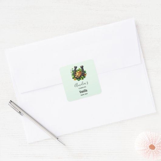 Lucky Hoefijzer & Gouden Munten - Candle Business Vierkante Sticker (Envelop)