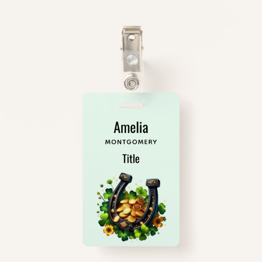 Lucky Hoefijzer gouden munten en klaver Badge (Achterkant met clip)