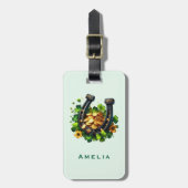 Lucky Hoefijzer gouden munten en klaver Bagagelabel (Voorkant verticaal)