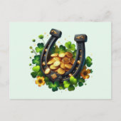 Lucky Hoefijzer gouden munten en klaver Briefkaart (Voorkant)