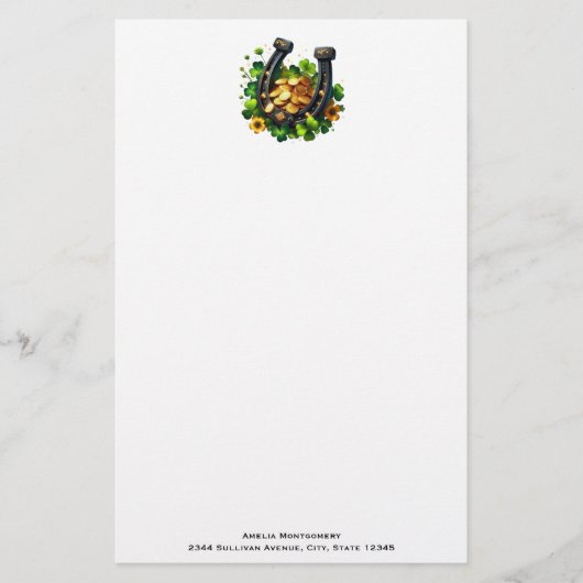 Lucky Hoefijzer gouden munten en klaver Briefpapier (Voorkant)