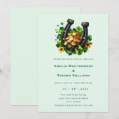 Lucky Hoefijzer gouden munten en klaver bruiloft Kaart (Voorkant / Achterkant)