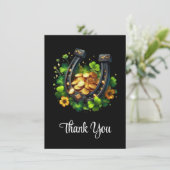 Lucky Hoefijzer gouden munten en klaver dank u Bedankkaart (Staand voorkant)