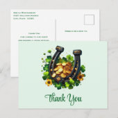 Lucky Hoefijzer gouden munten en klaver dank u Briefkaart (Voorkant / Achterkant)