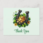 Lucky Hoefijzer gouden munten en klaver dank u Briefkaart (Voorkant)