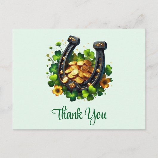 Lucky Hoefijzer gouden munten en klaver dank u Briefkaart (Voorkant)