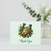 Lucky Hoefijzer gouden munten en klaver dank u Briefkaart (Staand voorkant)