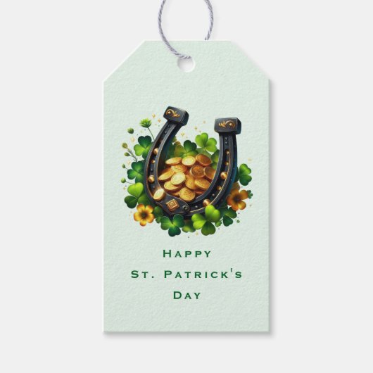 Lucky Hoefijzer gouden munten en klaver dank u Cadeaulabel (Voorkant)