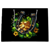 Lucky Hoefijzer gouden munten en klaver Groot Cadeauzakje (Voorkant)