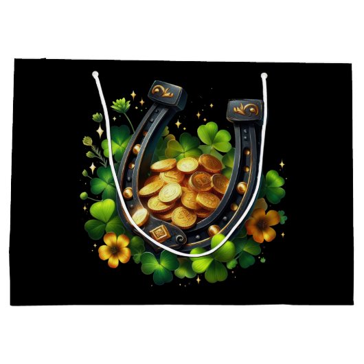 Lucky Hoefijzer gouden munten en klaver Groot Cadeauzakje (Achterkant)