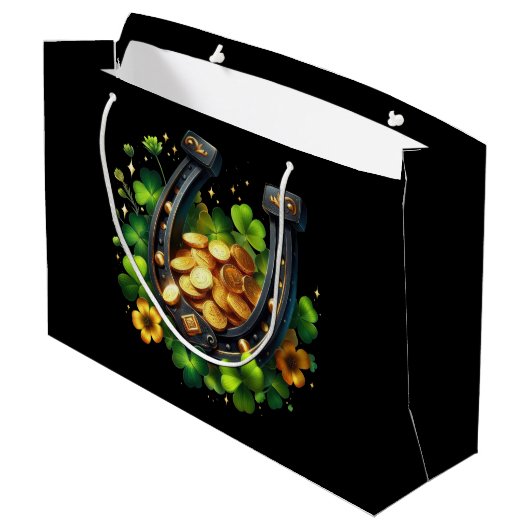 Lucky Hoefijzer gouden munten en klaver Groot Cadeauzakje (Achterkant Gekanteld)