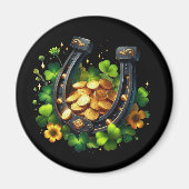 Lucky Hoefijzer gouden munten en klaver Magneet (Voorkant)