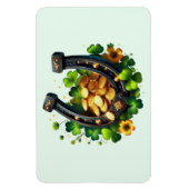 Lucky Hoefijzer gouden munten en klaver Magneet (Verticaal)