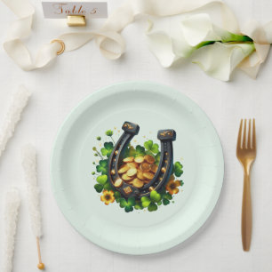 Lucky Hoefijzer gouden munten en klaver Papieren Bordje