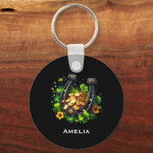 Lucky Hoefijzer gouden munten en klaver Sleutelhanger (Achterkant)