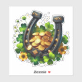 Lucky Hoefijzer gouden munten en klaver Sticker (Vel)