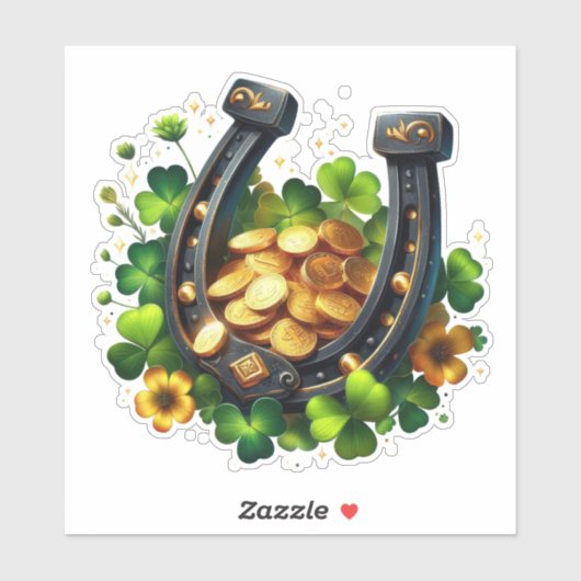 Lucky Hoefijzer gouden munten en klaver Sticker (Vel)