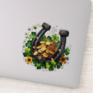 Lucky Hoefijzer gouden munten en klaver Sticker