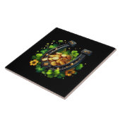 Lucky Hoefijzer gouden munten en klaver Tegeltje (Zijkant)