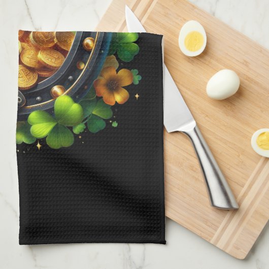 Lucky Hoefijzer gouden munten en klaver Theedoek (Quarter Fold)