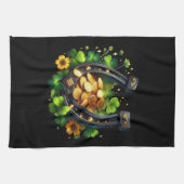 Lucky Hoefijzer gouden munten en klaver Theedoek (Horizontaal)