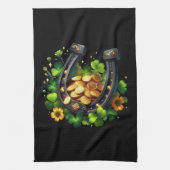 Lucky Hoefijzer gouden munten en klaver Theedoek (Verticaal)