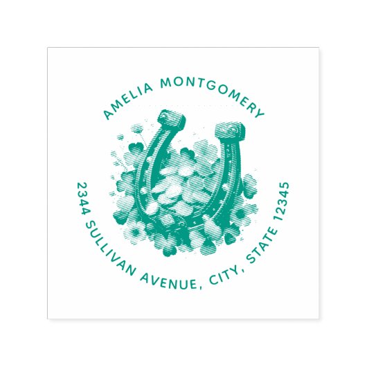 Lucky Hoefijzer gouden munten en klaveradres Zelfinktende Stempel (Design)