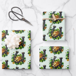 Lucky Hoefijzer gouden munten en klaverpatroon Inpakpapier Vel