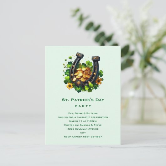 Lucky Hoefijzer & Gouden Munten St. Patrick's Day Briefkaart (Staand voorkant)