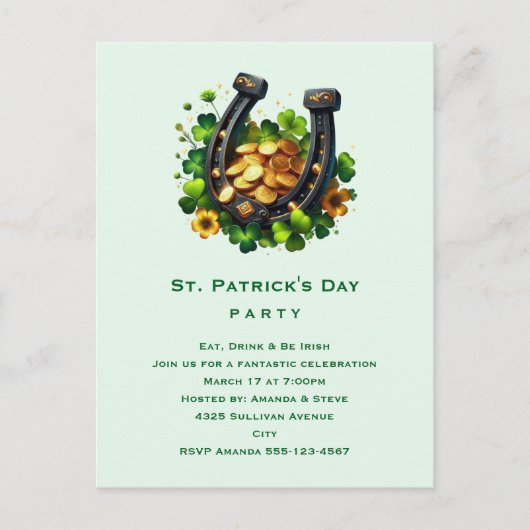 Lucky Hoefijzer & Gouden Munten St. Patrick's Day Briefkaart (Voorkant)