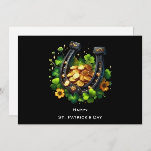 Lucky Hoefijzer & Gouden Munten St. Patrick's Day Feestdagenkaart (Voorkant / Achterkant)