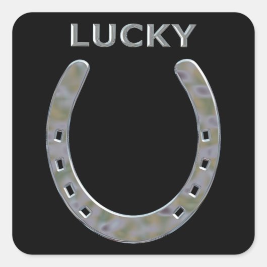 Lucky Hoefijzer in Silver Vierkante Sticker (Voorkant)