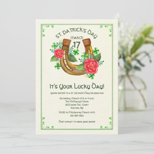 Lucky Hoefijzer Invitation Kaart (Staand voorkant)