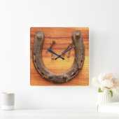 Lucky Hoefijzer met nagels Vierkante Klok (Huis)