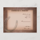 Lucky Hoefijzer op Brown Leather RSVP Uitnodiging Briefkaart (Voorkant)