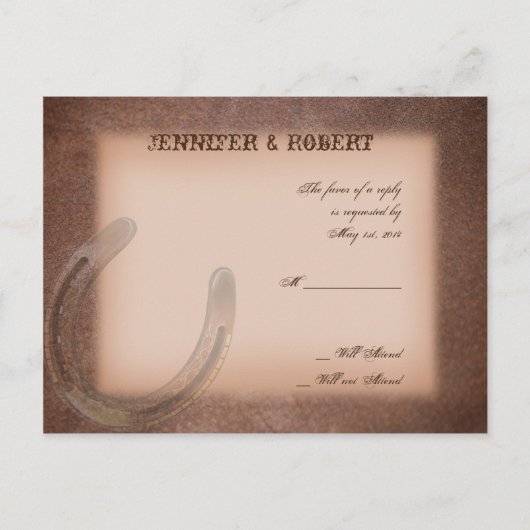 Lucky Hoefijzer op Brown Leather RSVP Uitnodiging Briefkaart (Voorkant)