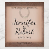 Lucky Hoefijzer op bruin lederen wijnlabel Wijn Etiket (Enkel label)