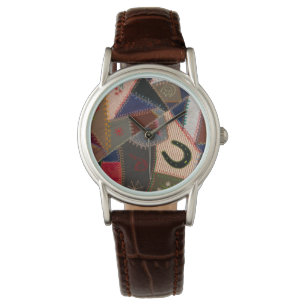 Lucky Hoefijzer Patchwork Crazy Quilt Horloge