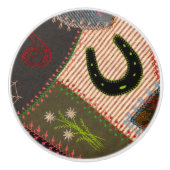Lucky Hoefijzer Patchwork Crazy Quilt Keramische Knop (Voorkant)