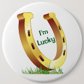 Lucky Hoefijzer Ronde Button 6,0 Cm (Voorkant)
