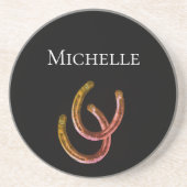 Lucky Hoefijzer Rustic Black - Aangepast Zandsteen Onderzetter (Voorkant)