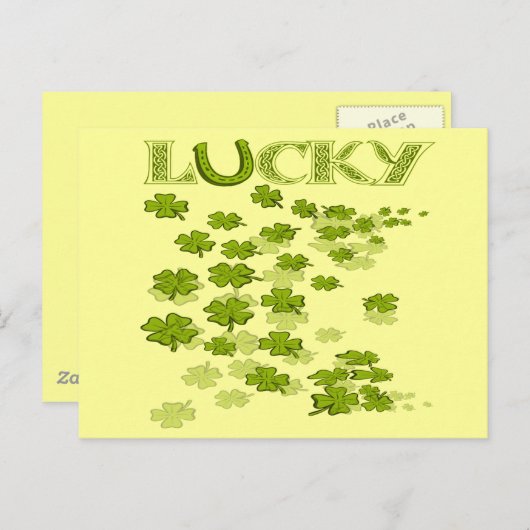Lucky Hoefijzer Shamrocks Briefkaart (Voorkant / Achterkant)